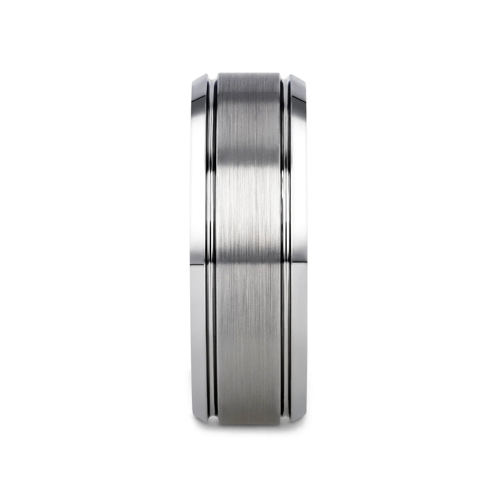 CRONUS Brushed Center with Polished Bevels Tungsten Wedding Band - 6mm & 8mm