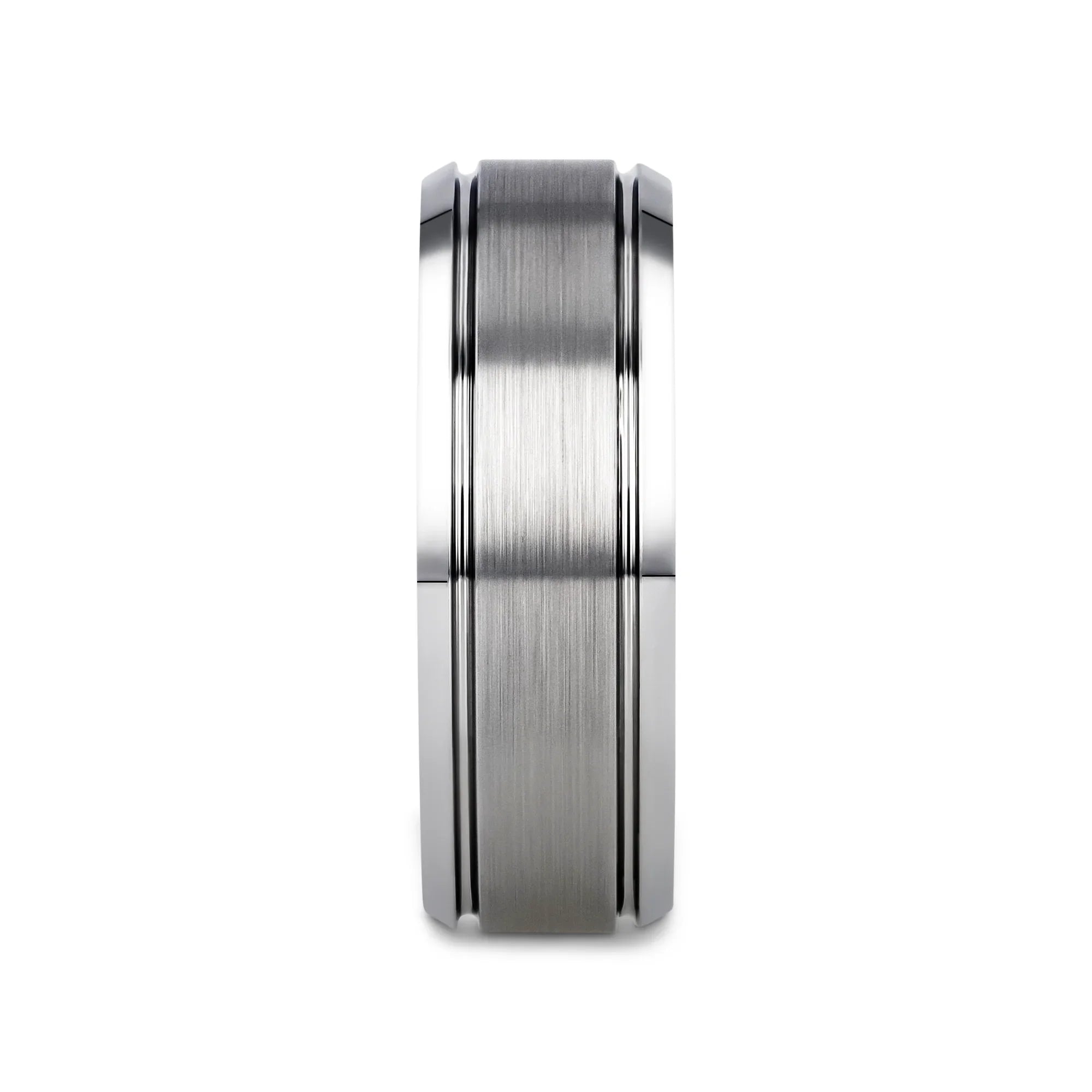CRONUS Brushed Center with Polished Bevels Tungsten Wedding Band - 6mm & 8mm