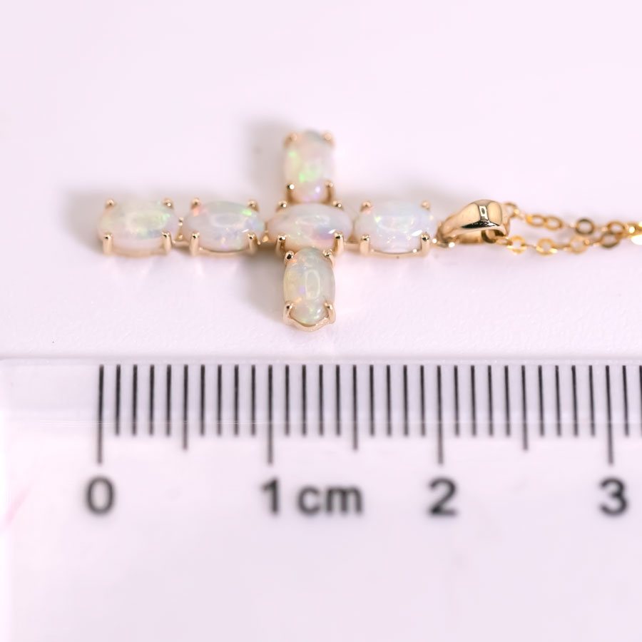Cross Pendant Australian Solid Opal Necklace 14K Yellow Gold