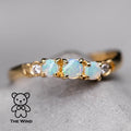 Curved Band Australian Solid Round Opal Diamond Band 14K Yellow Gold