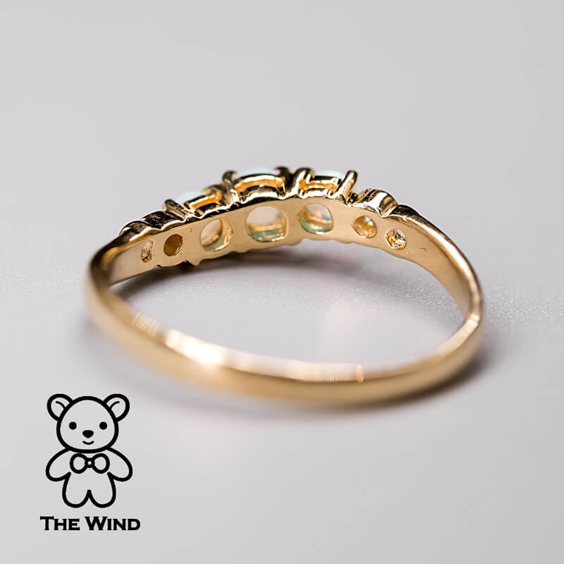 Curved Band Australian Solid Round Opal Diamond Band 14K Yellow Gold