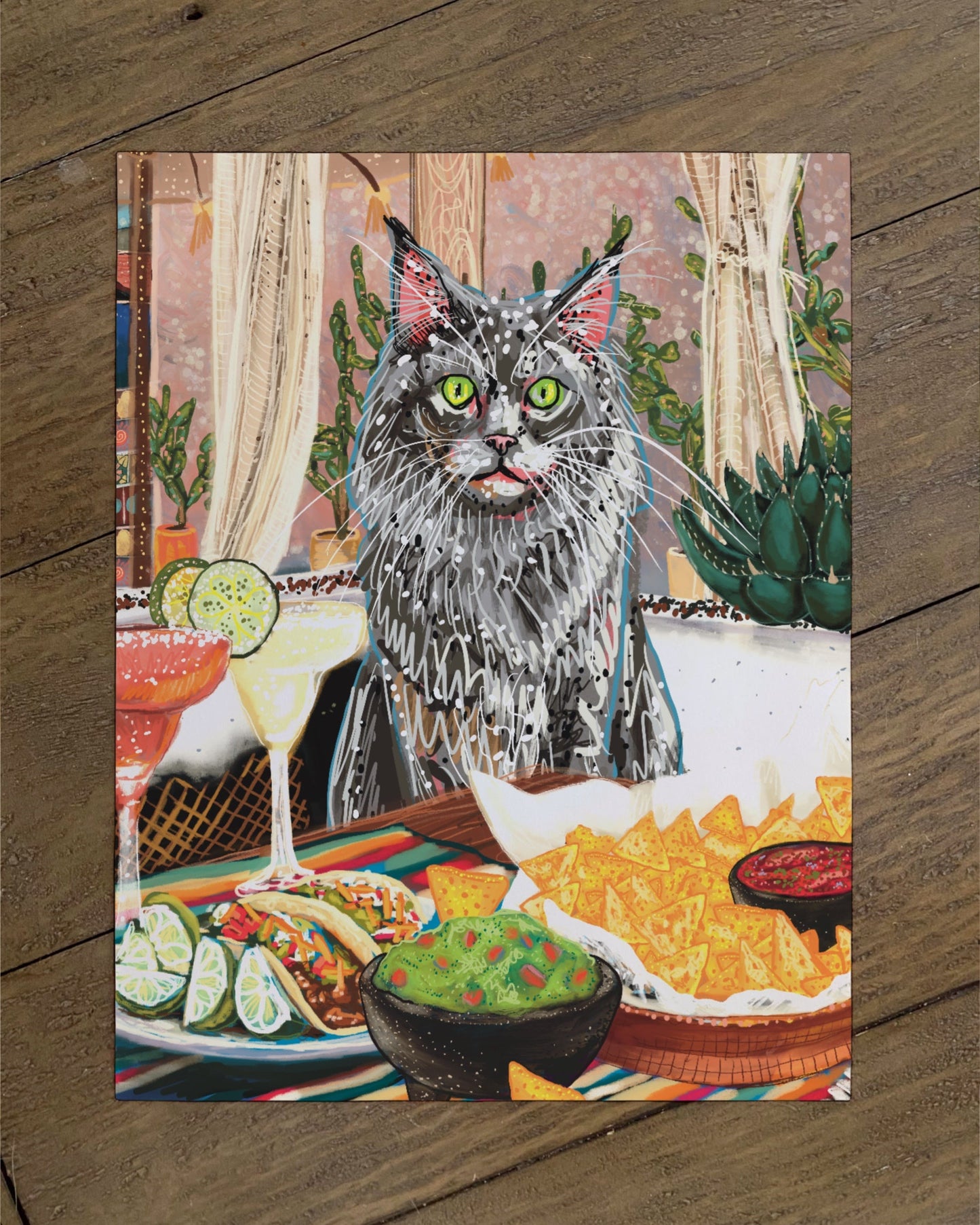 Long Hair Grey Cat - Build Your Pet Portrait Paper Print