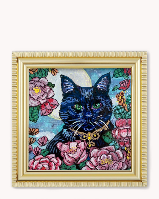 Black Cat Rose Bouquet Framed Magnet ( Medium )