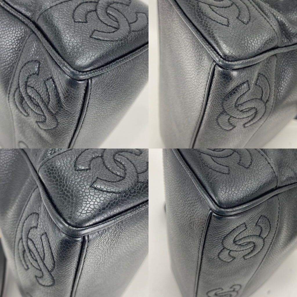 CHANEL Vintage Black Caviar Leather CC Zip Tote Shoulder Bag w/added insert  Pre owned
