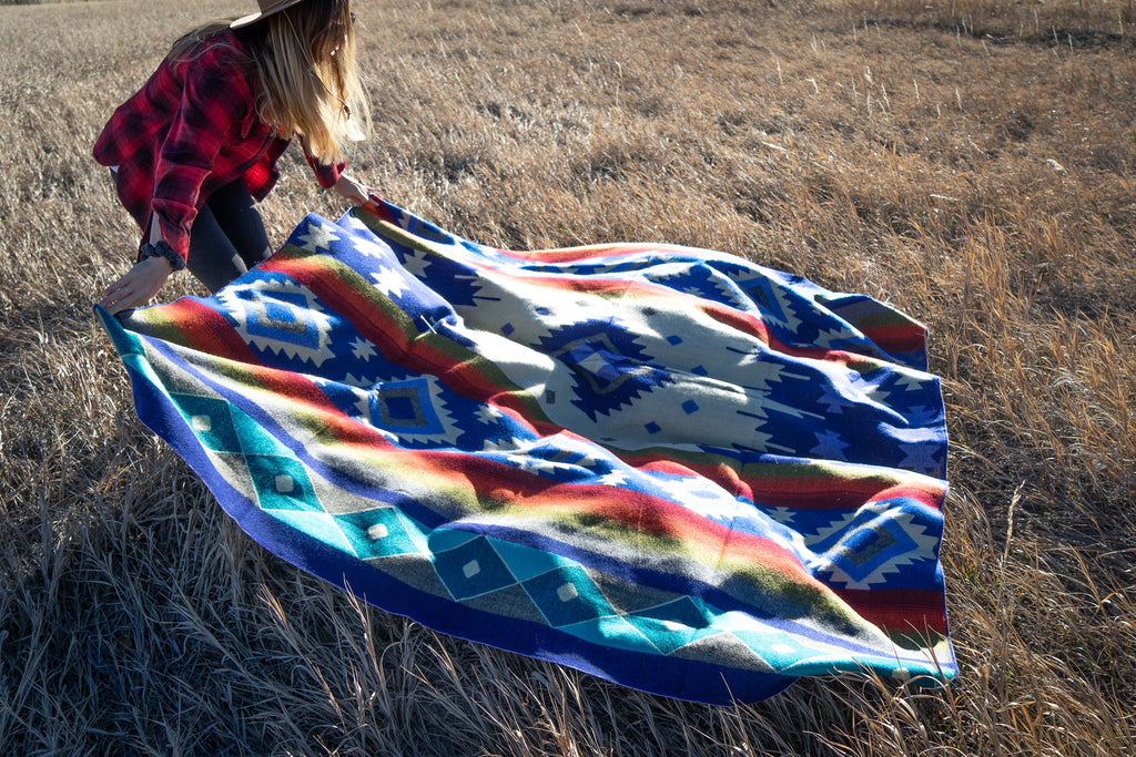 Andean Alpaca Wool Blanket - Ocean Breeze