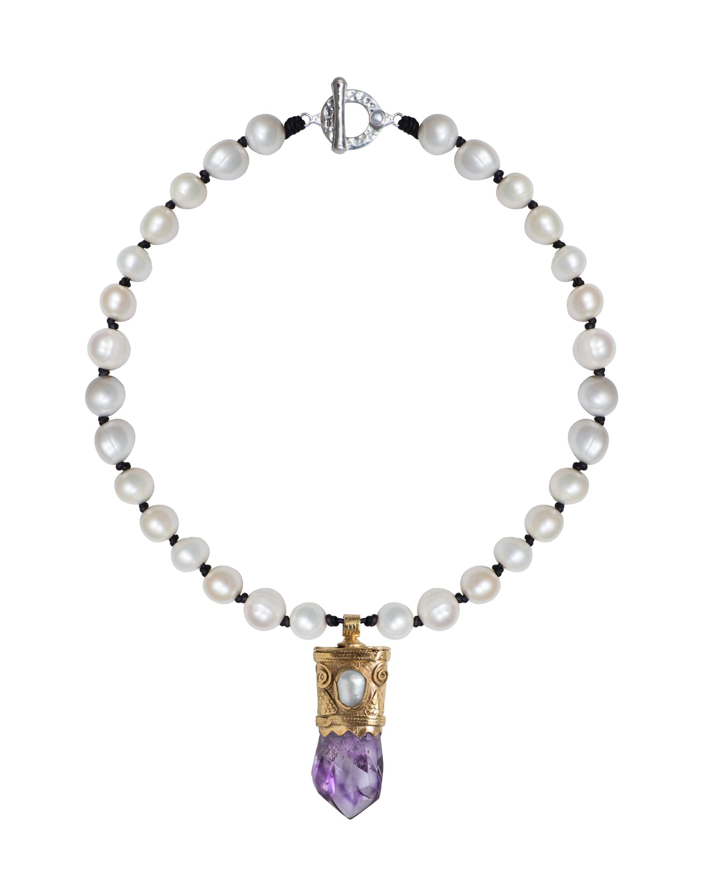 Gold Amethyst Pearl Necklace