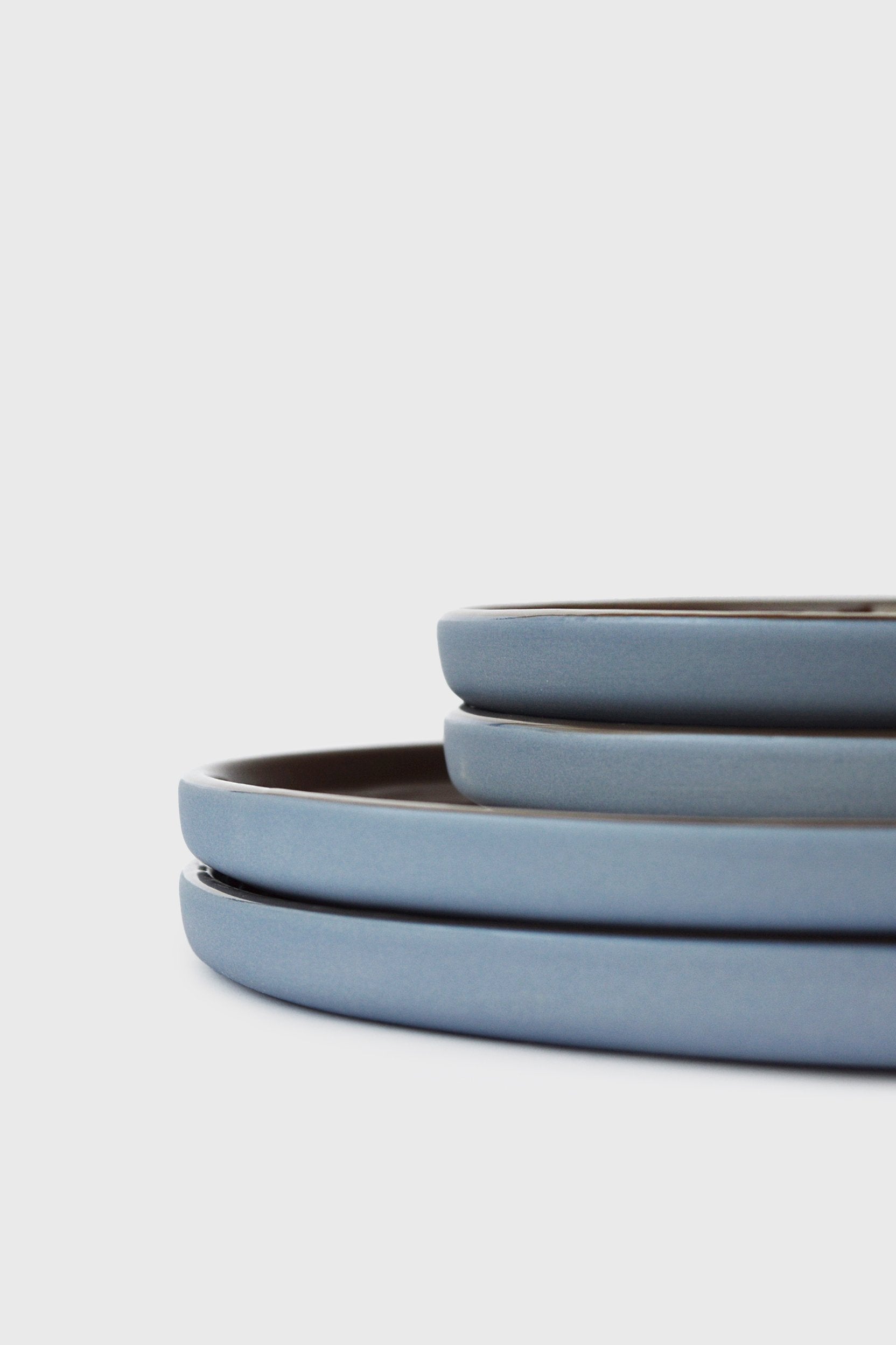 Handmade Porcelain Dinner Plates. Forget-me-not/Chocolate