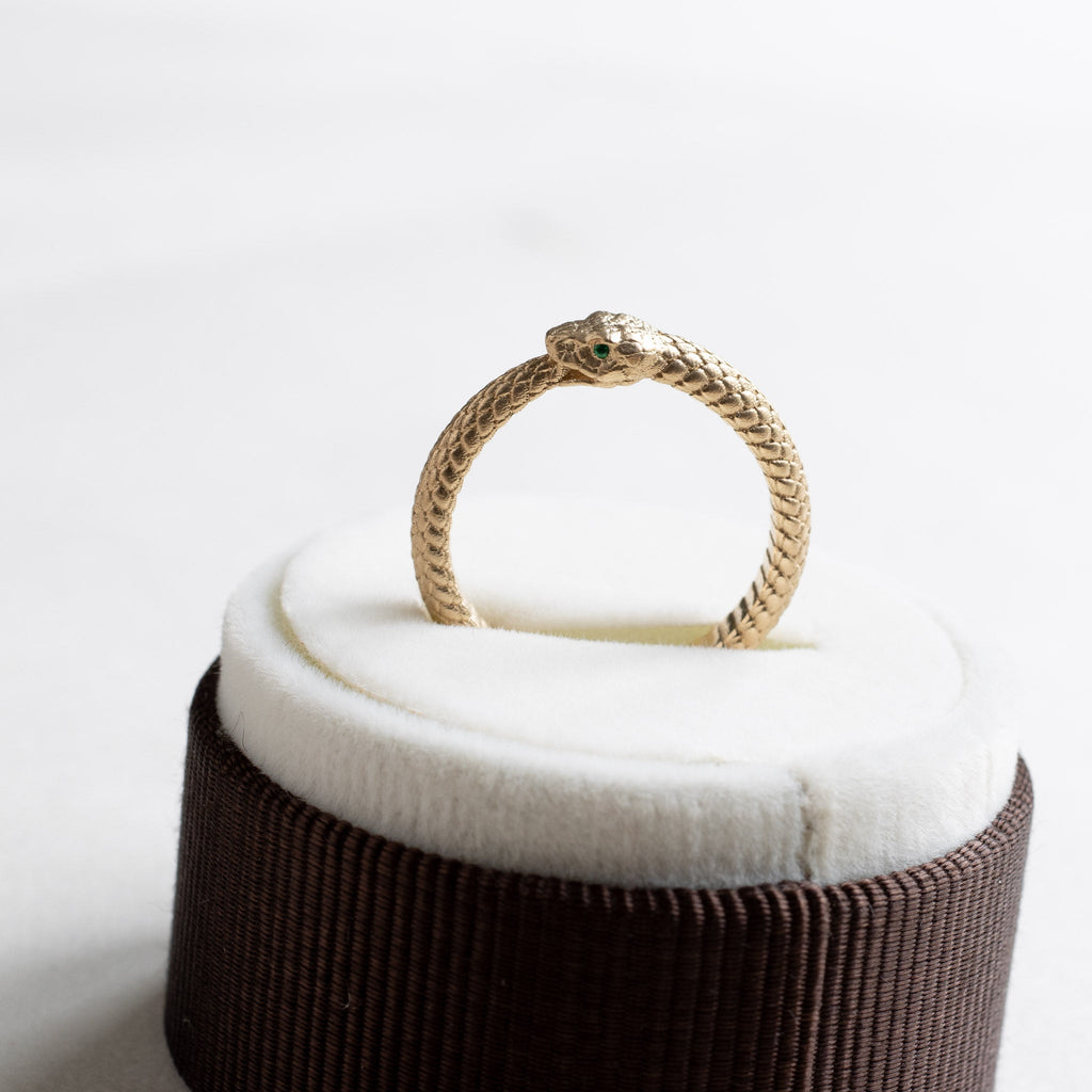 14k Serpent Emerald Ouroboros Ring