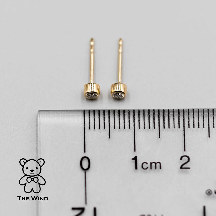 Dainty Round Brilliant Natural Diamond Bezel Stud Earrings 18K Yellow Gold