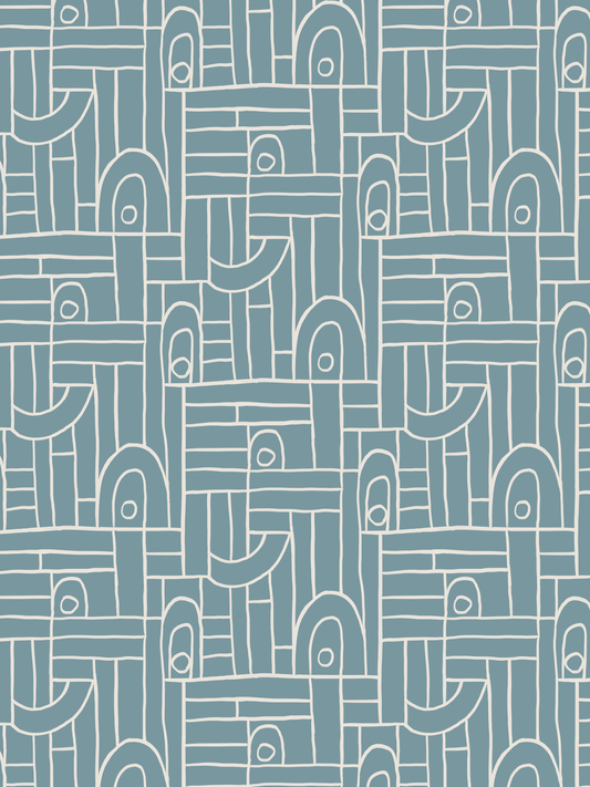 Deco Tile Wallpaper, dusty blue
