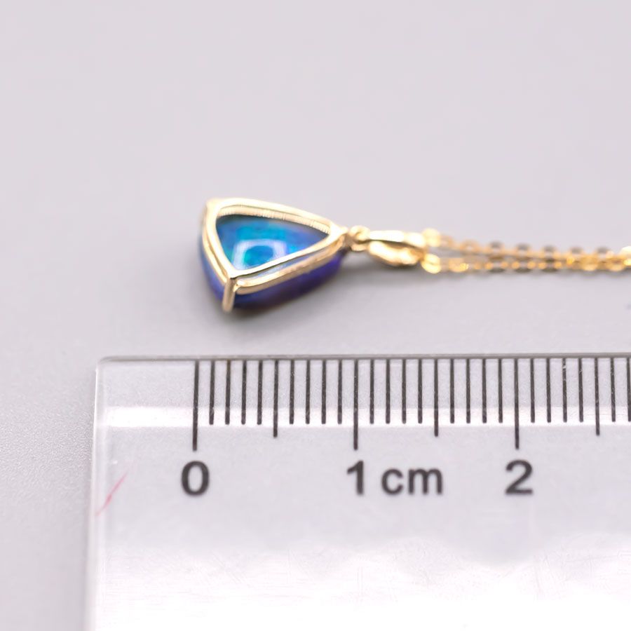 Deep Blue Australian Black Opal Pendant Necklace 18K Yellow Gold