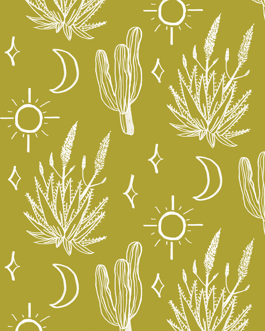 Desert Sky Wallpaper, large pattern, chartreuse