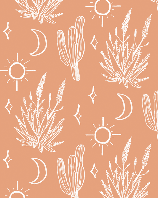 Desert Sky Wallpaper, large pattern, terra cotta and white