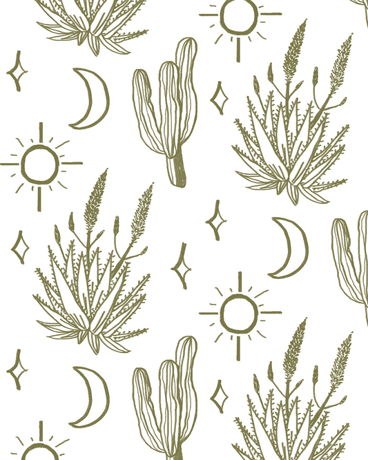 Desert Sky Wallpaper, large pattern, white and green