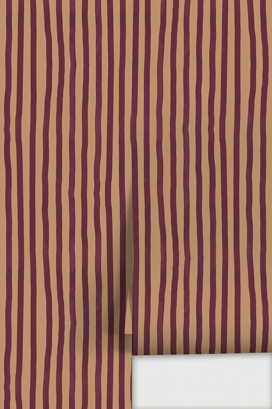 Dolce Stripe Wallpaper, peach and eggplant