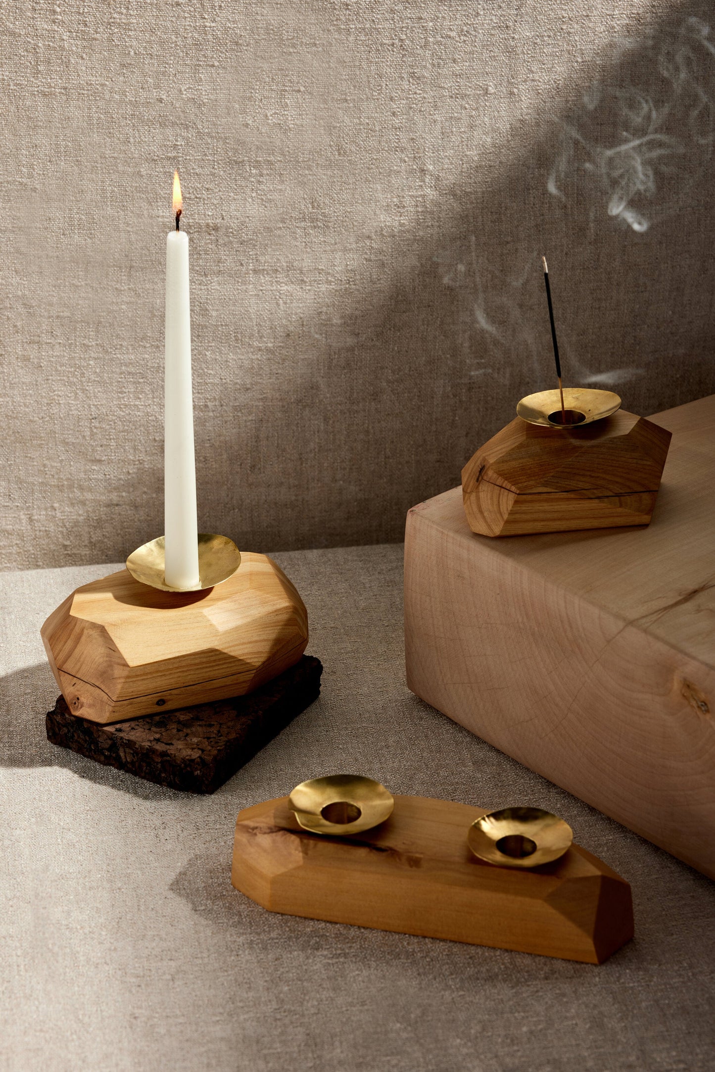 Double Wooden Incense and Candle Holder by Dor+Kie