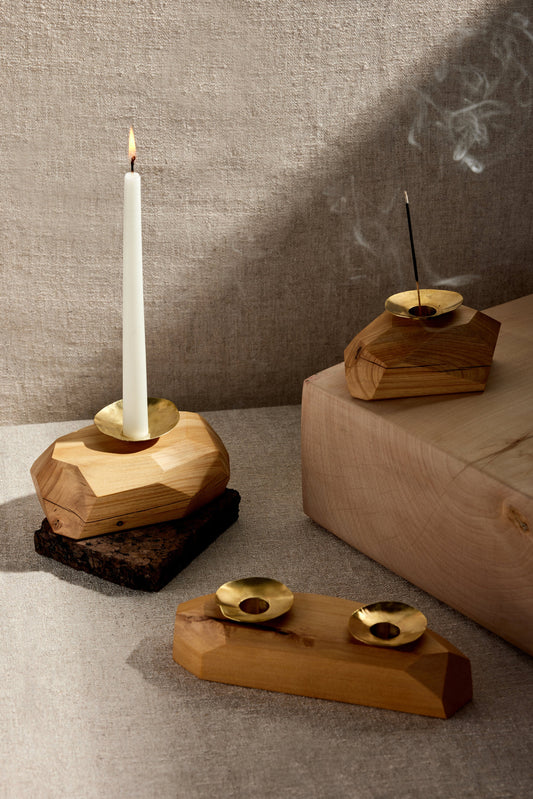 Wood Incense and Candle Holder by Dor+Kie
