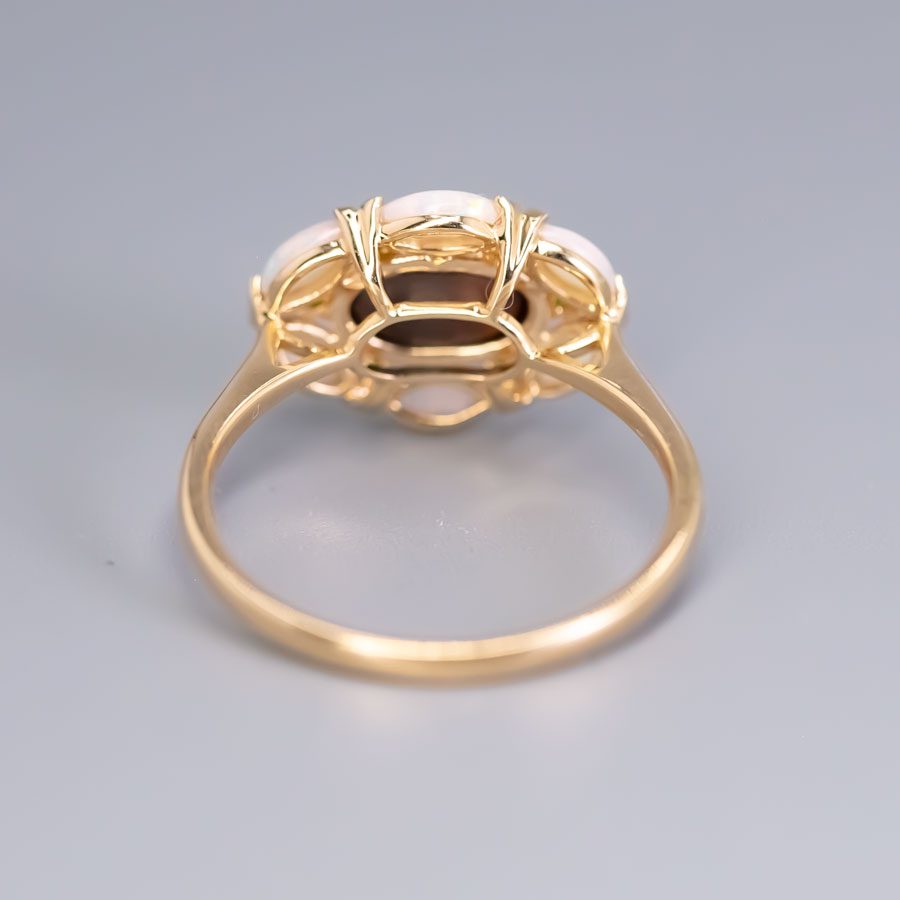 Doublet Opal Marquise White Opal Tsavorite Engagement Ring 18K Yellow Gold