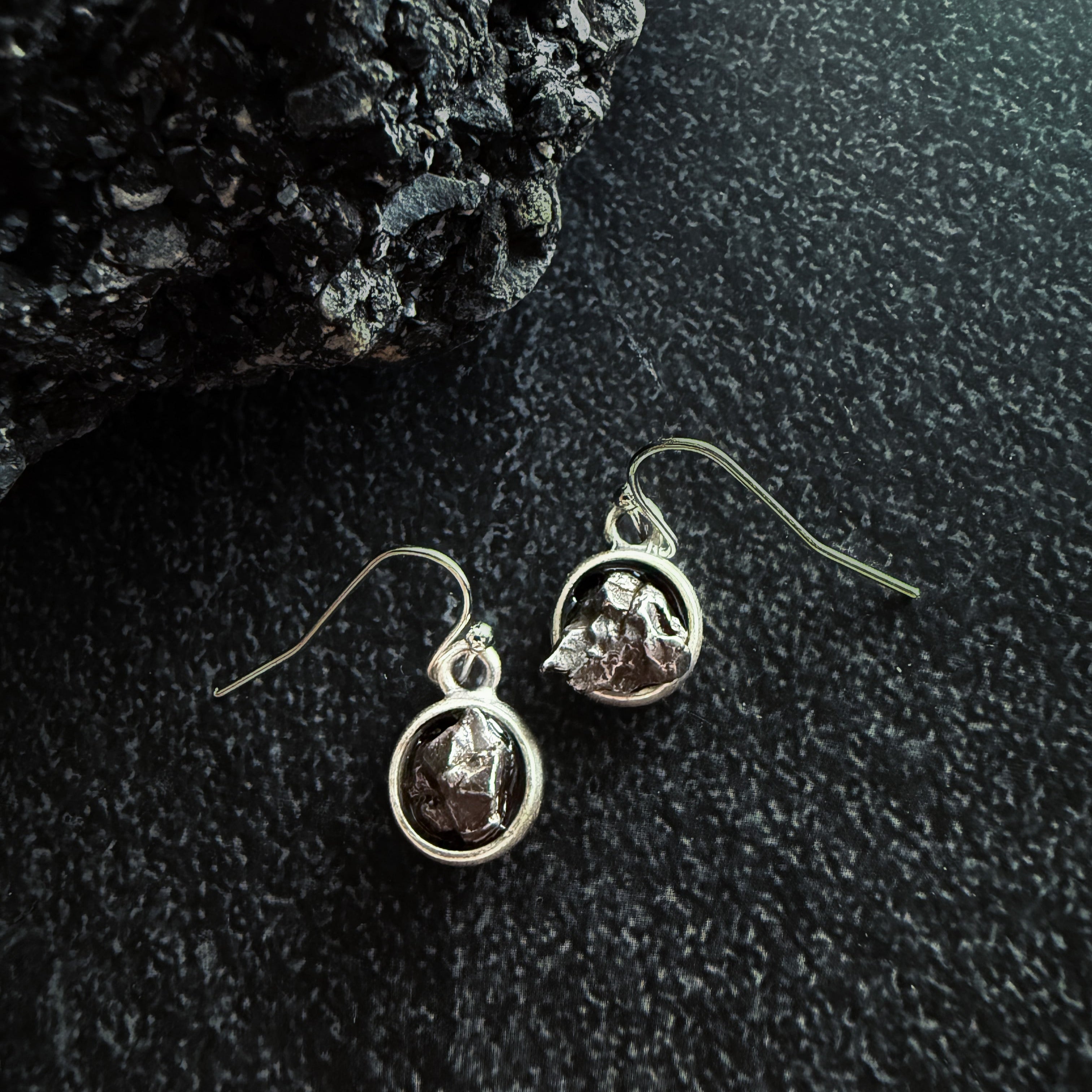 Small Round Raw Meteorite Dangle or Stud Earrings