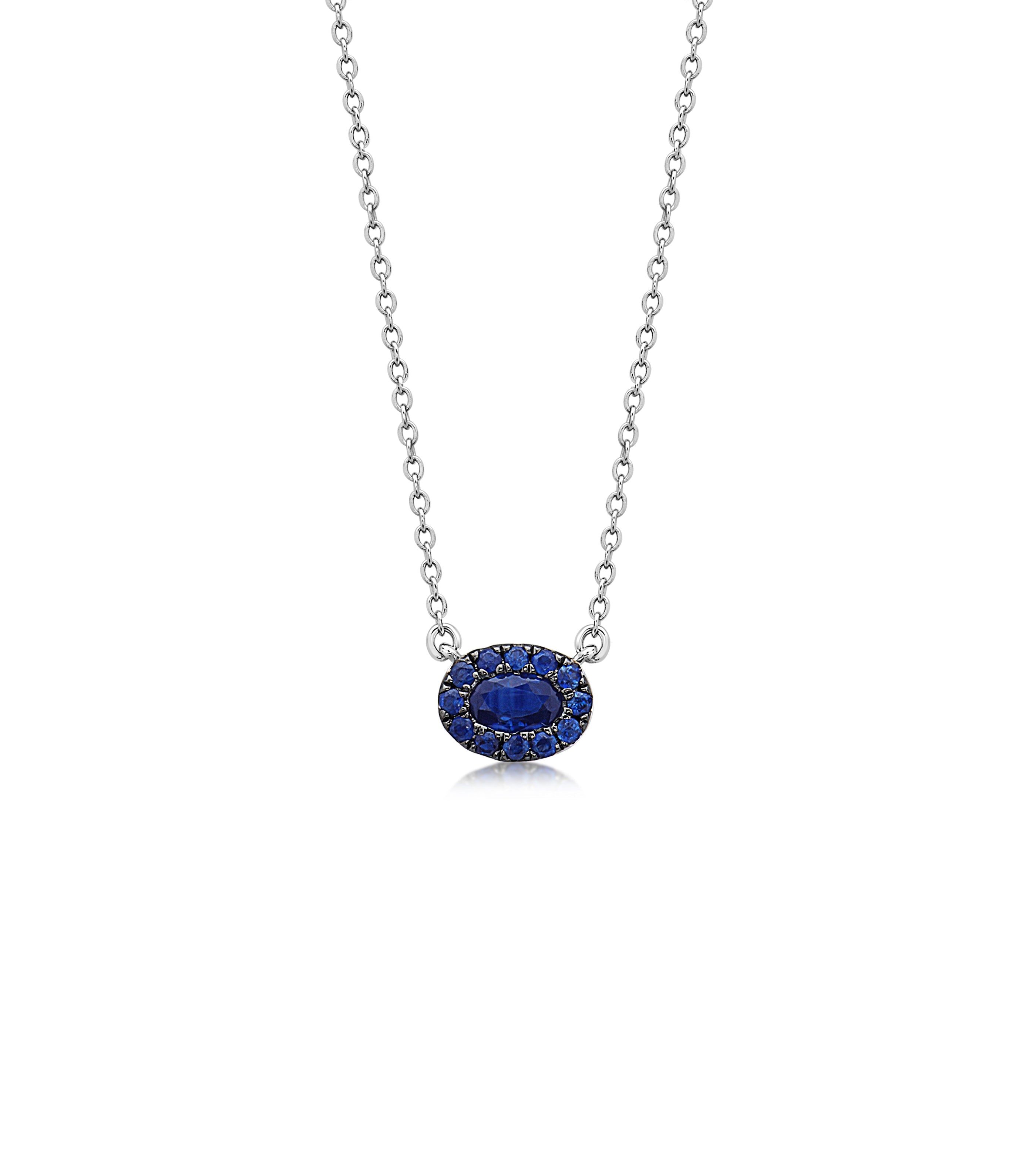 Sapphire Oval Halo Necklace