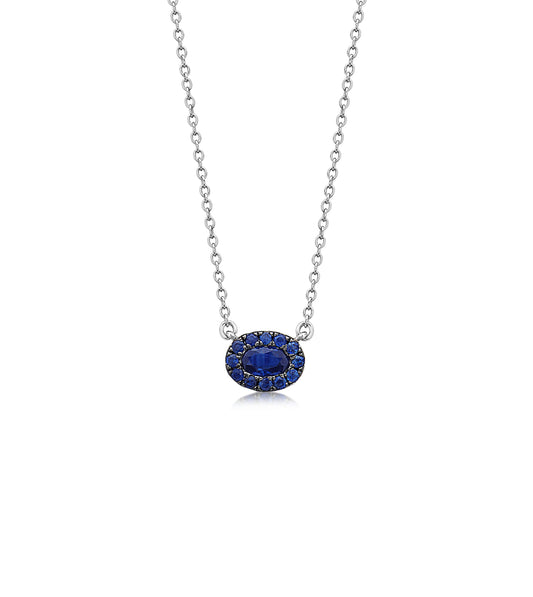 Sapphire Oval Halo Necklace