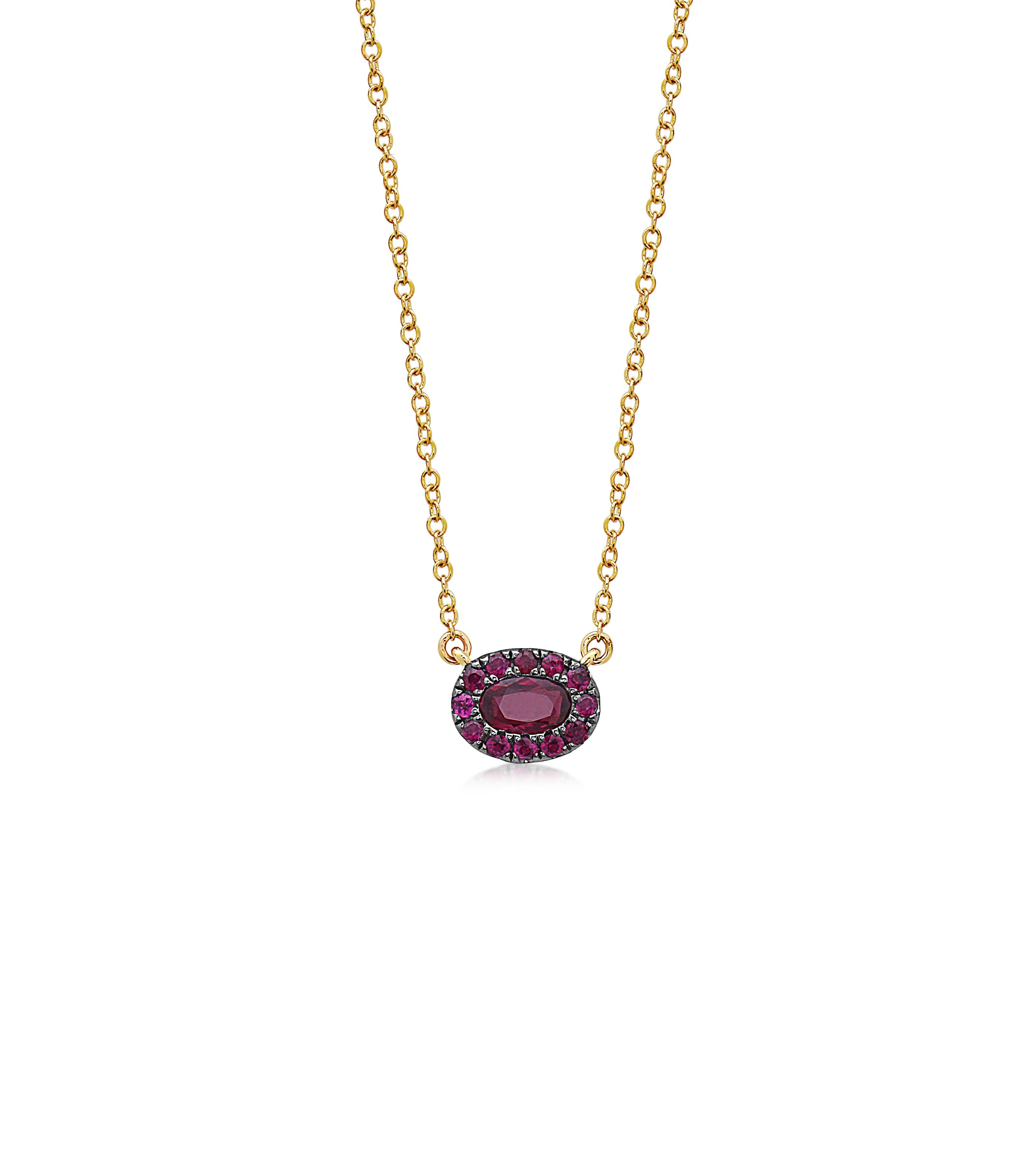Ruby Oval Halo Necklace