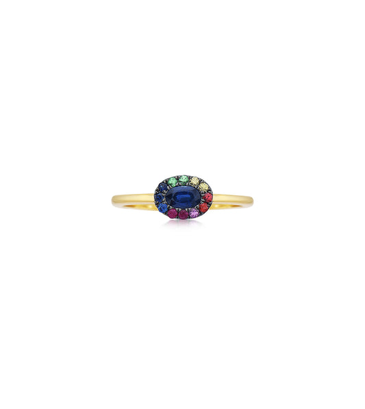 Sapphire and Rainbow Halo Ring