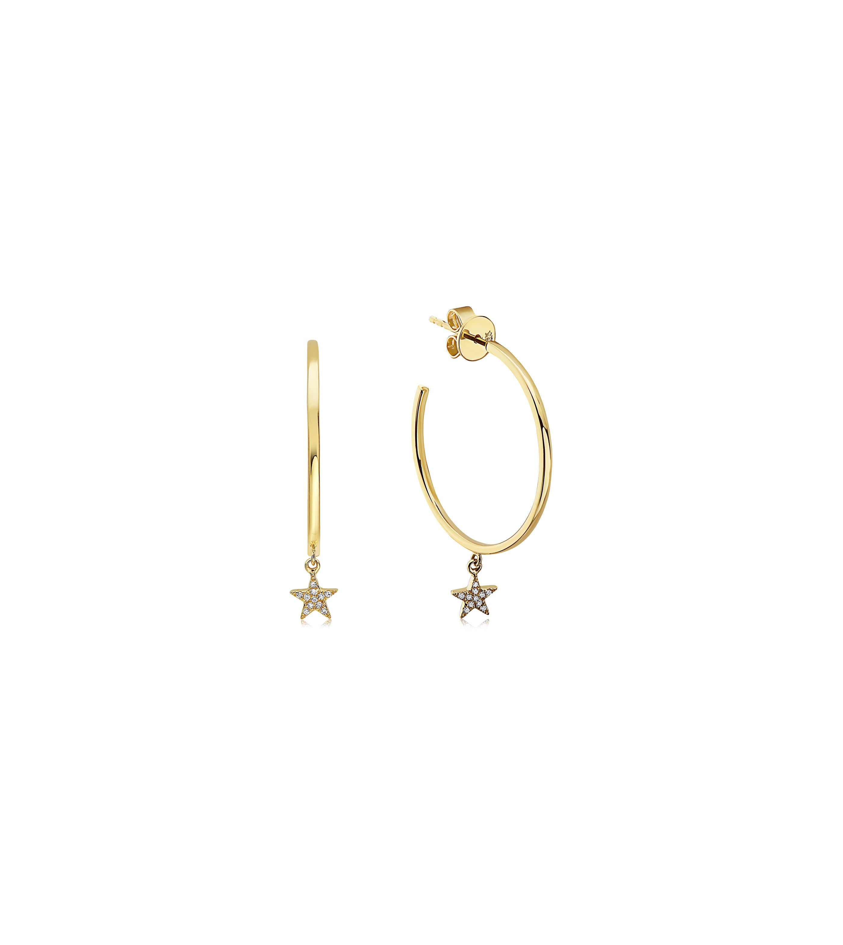 Diamond Star Dangle Hoop Earring