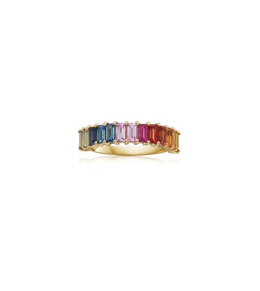 Rainbow Sapphire Baguette Band
