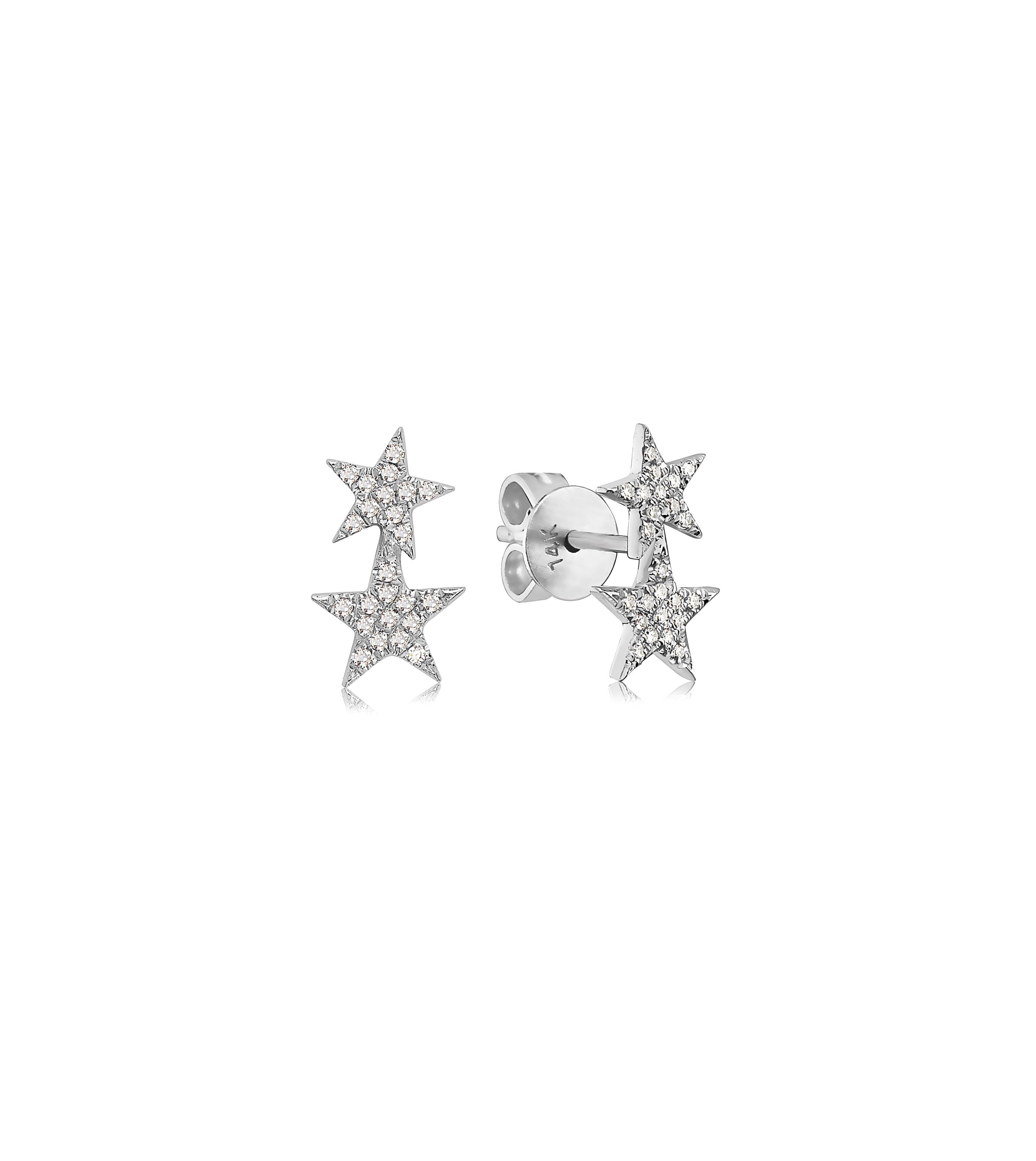 Diamond Double Star Stud Earring