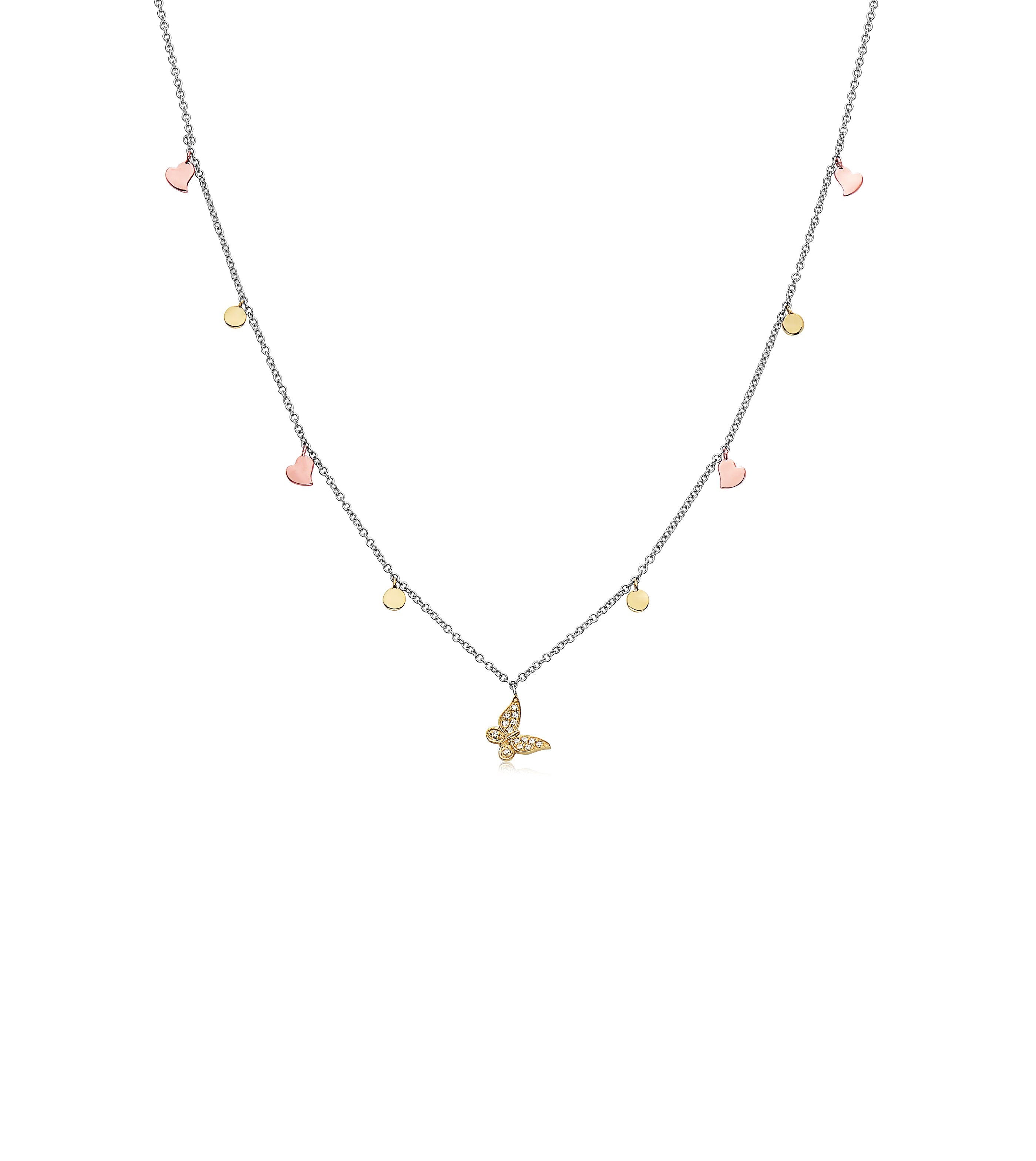 Diamond Butterfly & Charm Necklace
