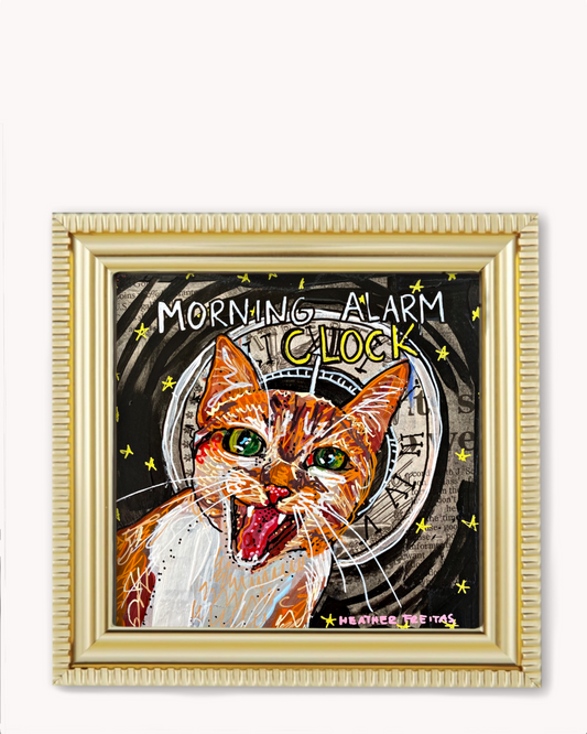 Morning Alarm Clock Cat Framed Magnet ( Medium )