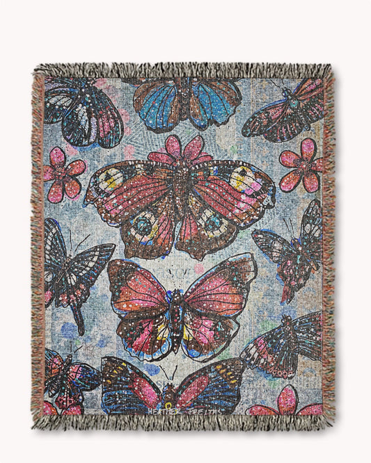 Red Butterflies Woven Blanket