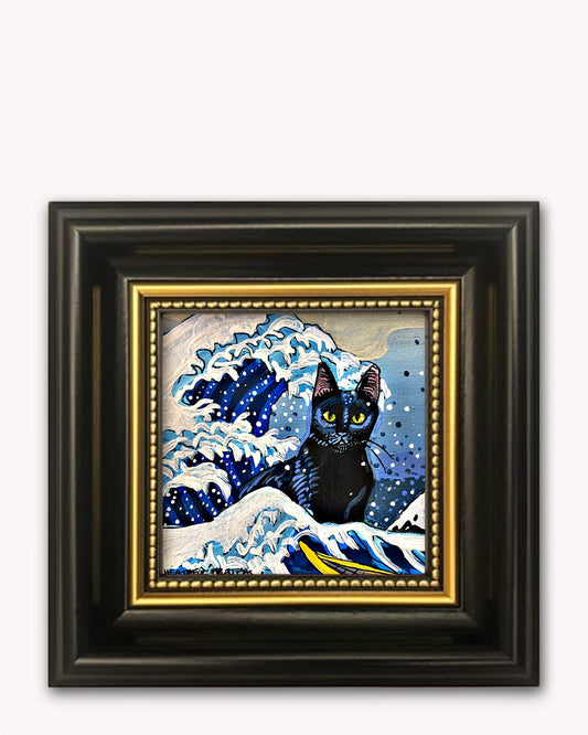The Great Wave Cat Framed Magnet ( Medium )