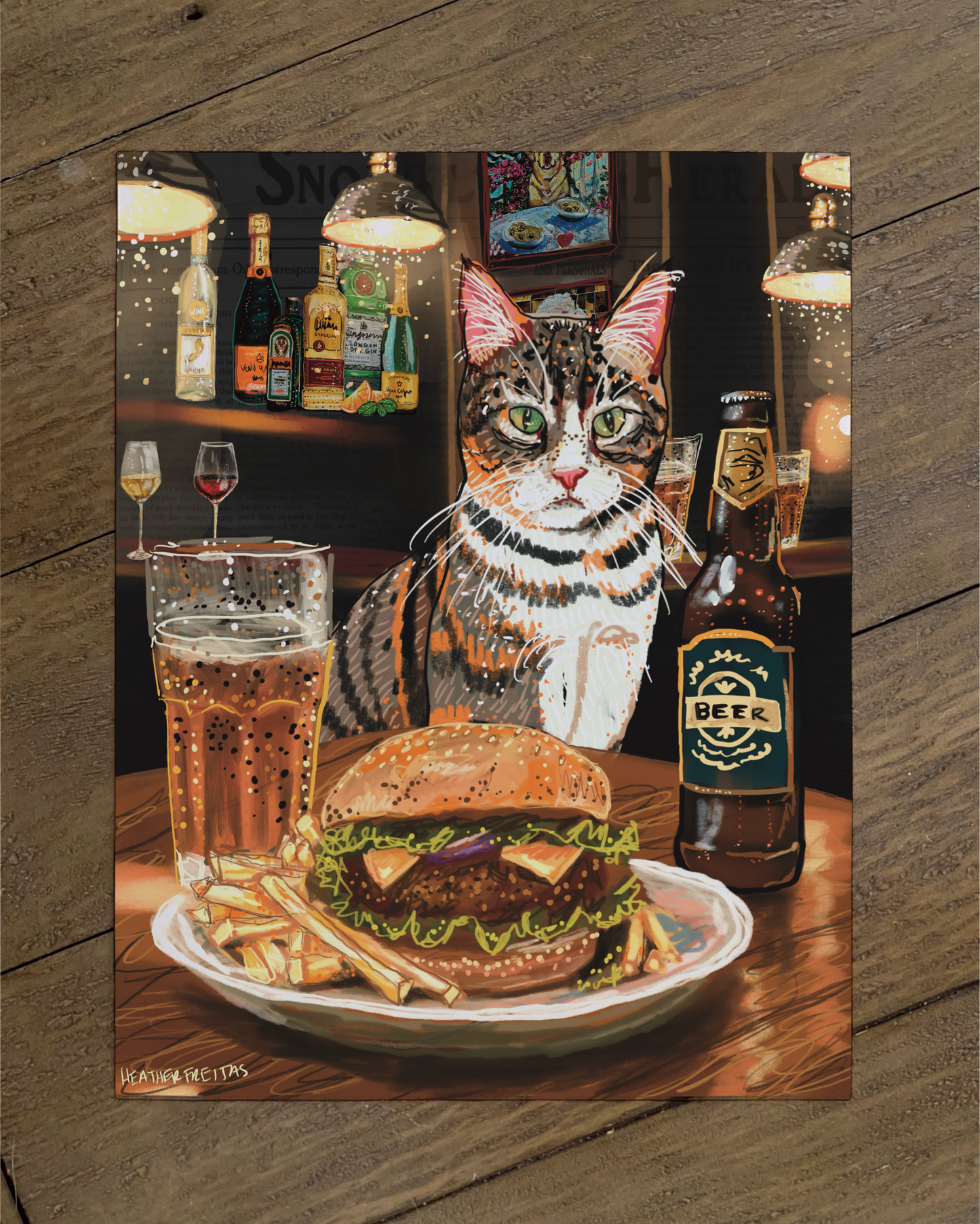 Tabby Cat With White - Build Your Pet Portrait Paper Print
