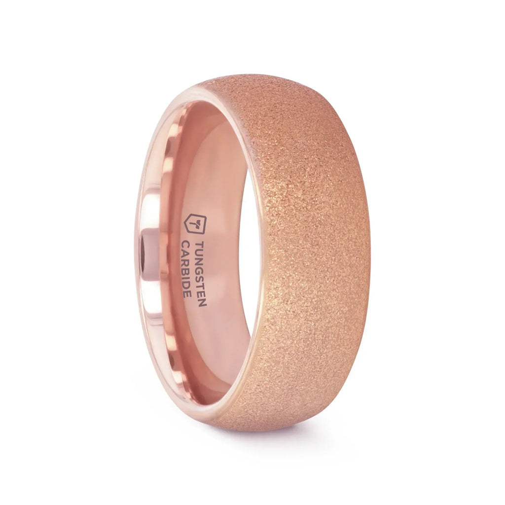 EMBER Domed Women's Rose Gold Plated Tungsten Carbide Ring with Sandblasted Crystalline Finish - 4mm