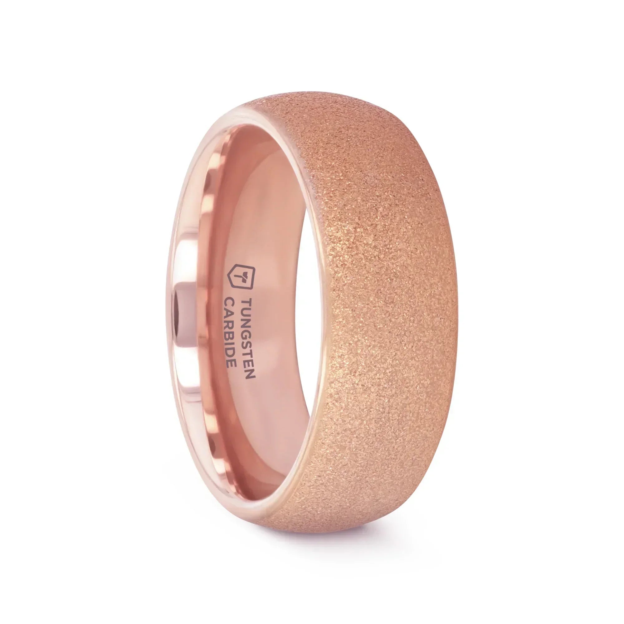 EMBER Domed Women's Rose Gold Plated Tungsten Carbide Ring with Sandblasted Crystalline Finish - 2mm