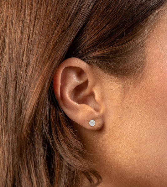 Diamond Baguette and Halo Round Stud Earrings