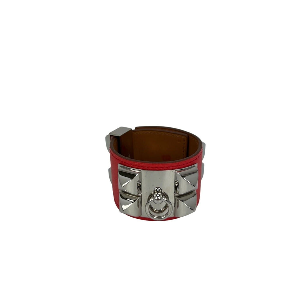 Hermes Leather COLLIER DE CHIEN CDC Rose Jaipur Epsom Bracelet