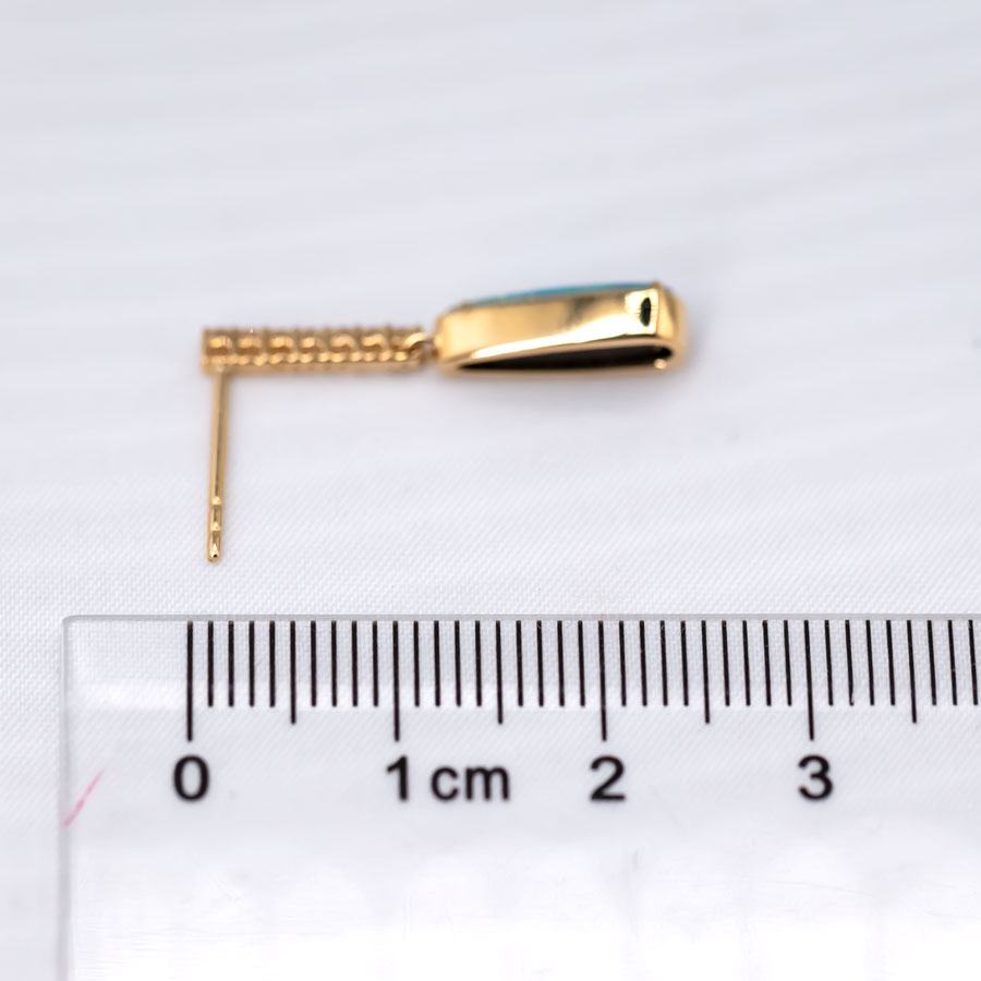 Elegant Australian Boulder Opal Diamond Drop Earrings in 18K Yellow Gold