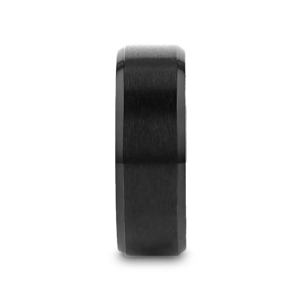 ELYSIAN Black Titanium Ring with Polished Beveled Edges and Brushed Center – 8mm