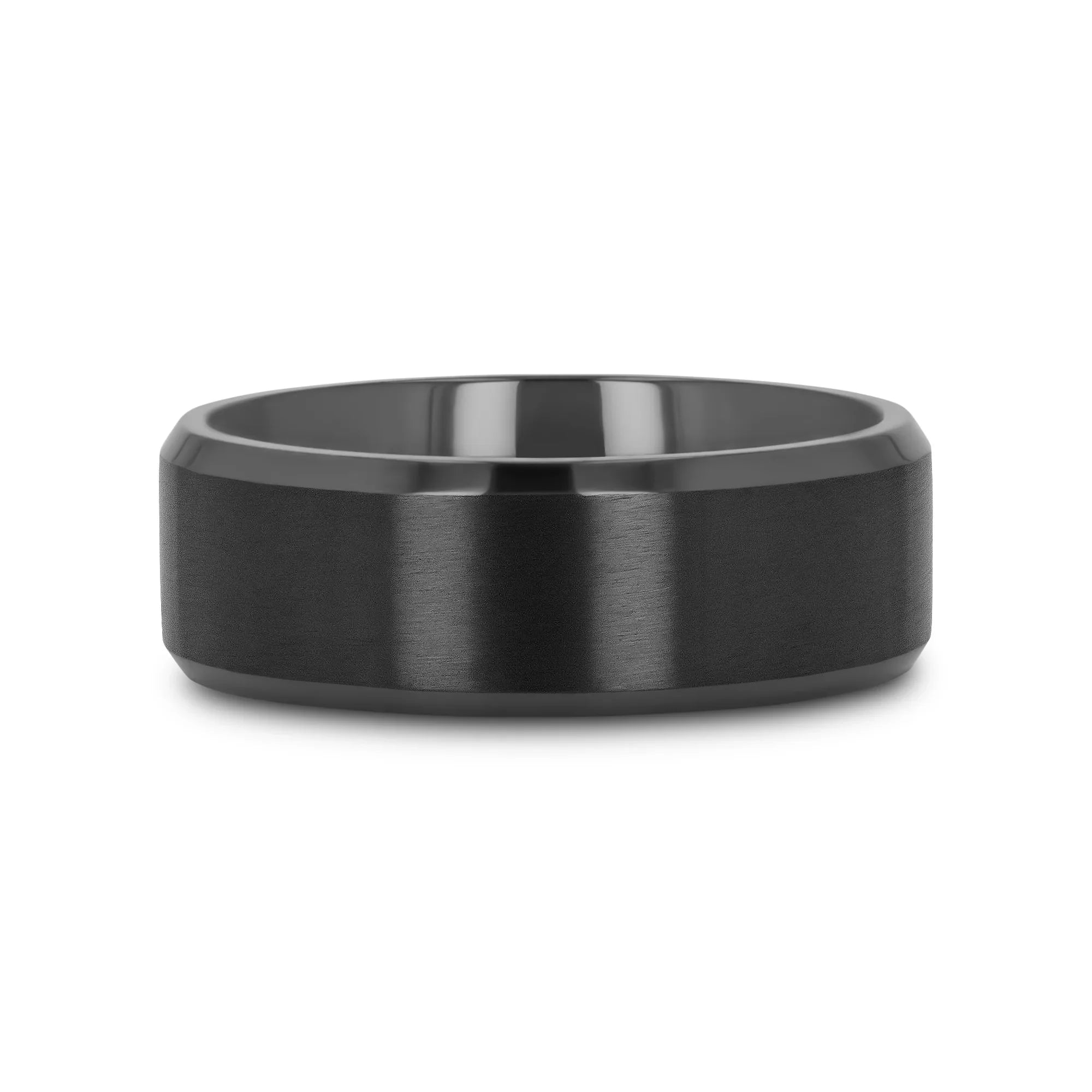 ELYSIAN Black Titanium Ring with Polished Beveled Edges and Brushed Center – 8mm