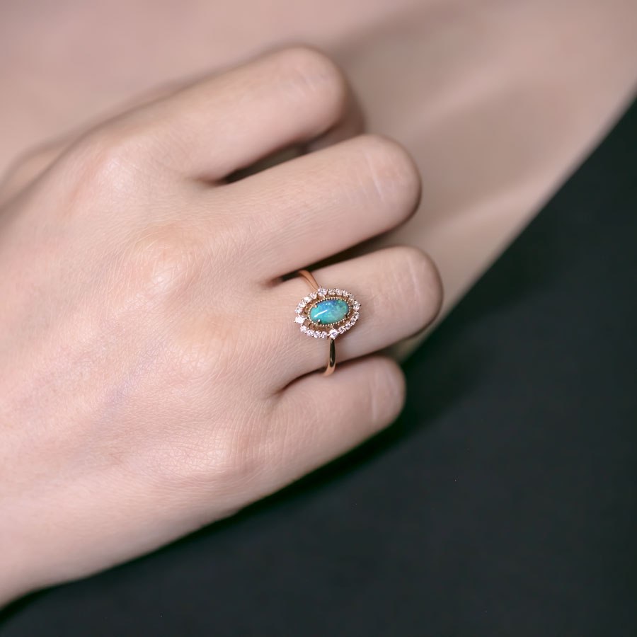 Engagement Ring: Australian Black Opal and Diamond in 18K Yellow Gold