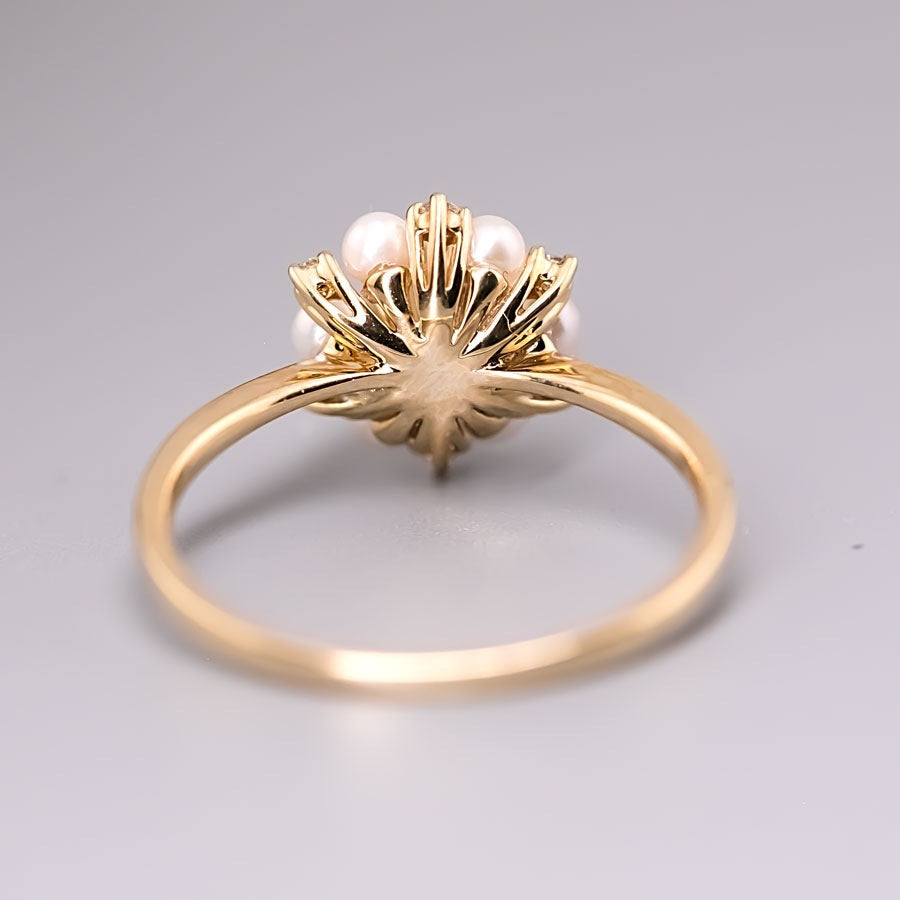 18K Yellow Gold Engagement Ring with Opal, Pearls, Diamonds