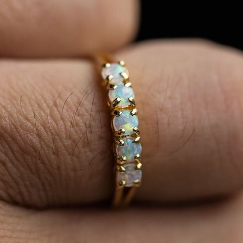 Eternity Australian Solid Opal Wedding Band 14K Yellow Gold