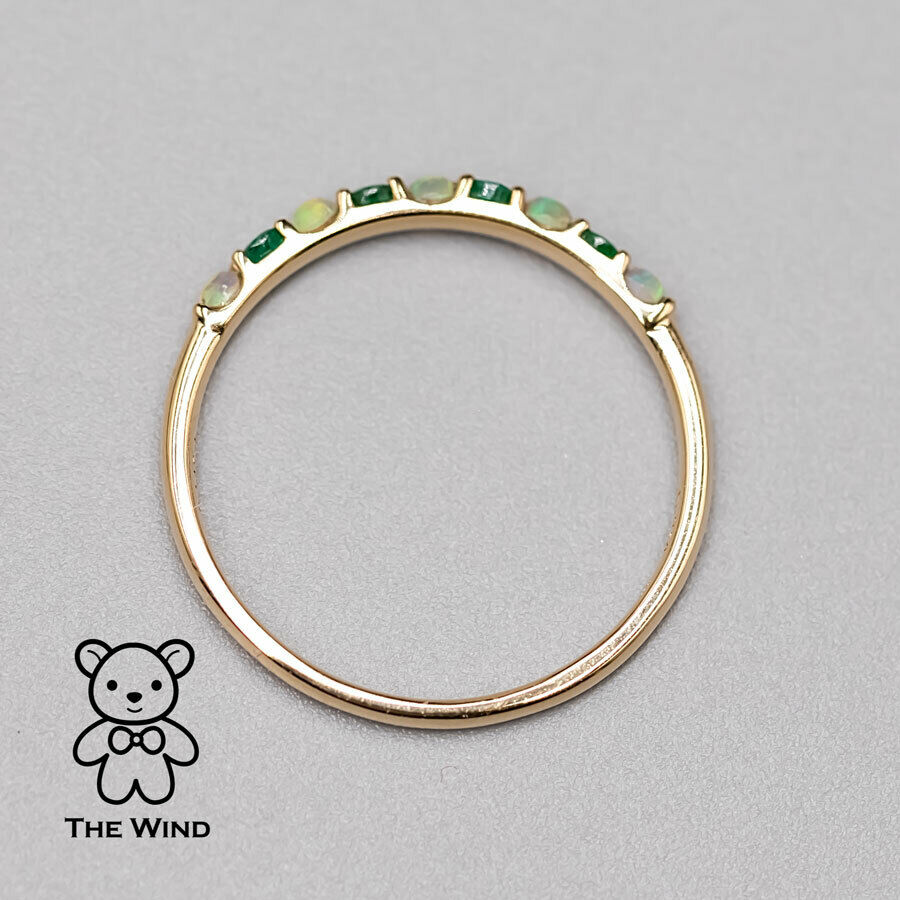 Eternity Australian Solid Opal & Tsavorite Ring 18K Yellow Gold Wedding Band