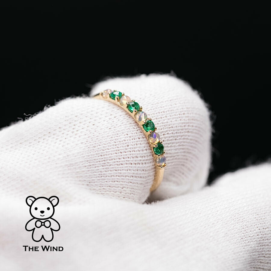Eternity Australian Solid Opal & Tsavorite Ring 18K Yellow Gold Wedding Band