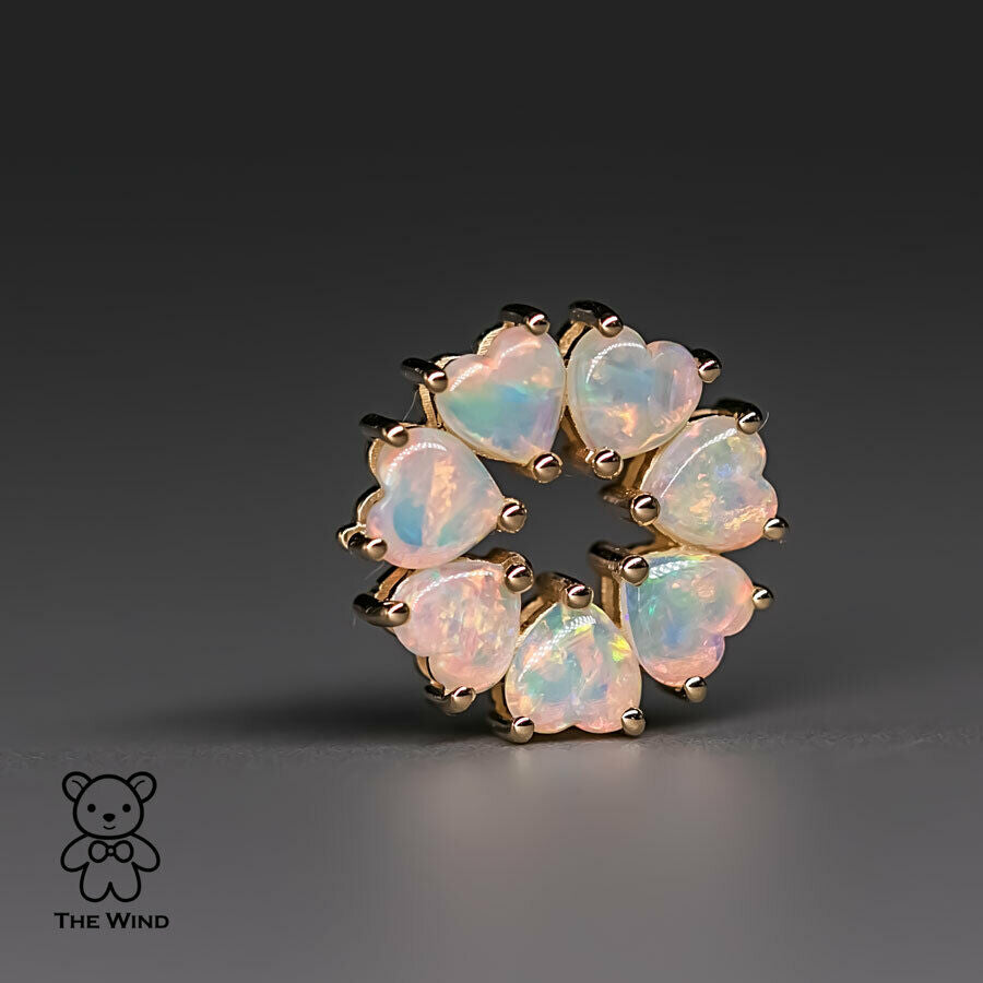 Eternity Heart Australian Crystal Opal Circle Necklace Pendant 14K Yellow Gold