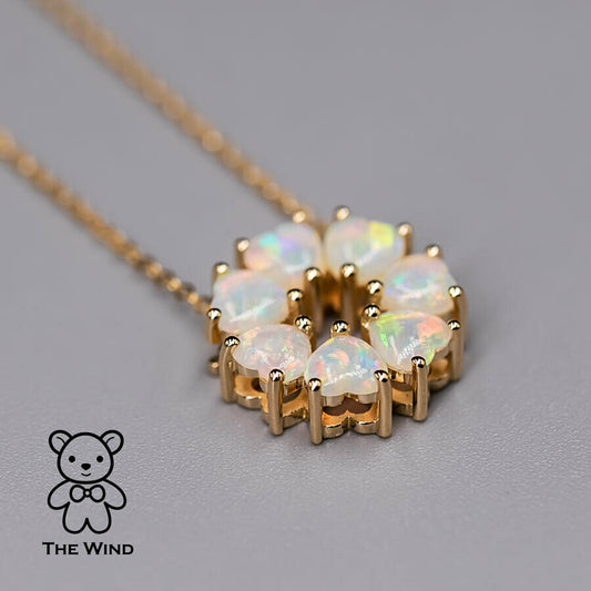 Eternity Heart Australian Crystal Opal Circle Necklace Pendant 14K Yellow Gold