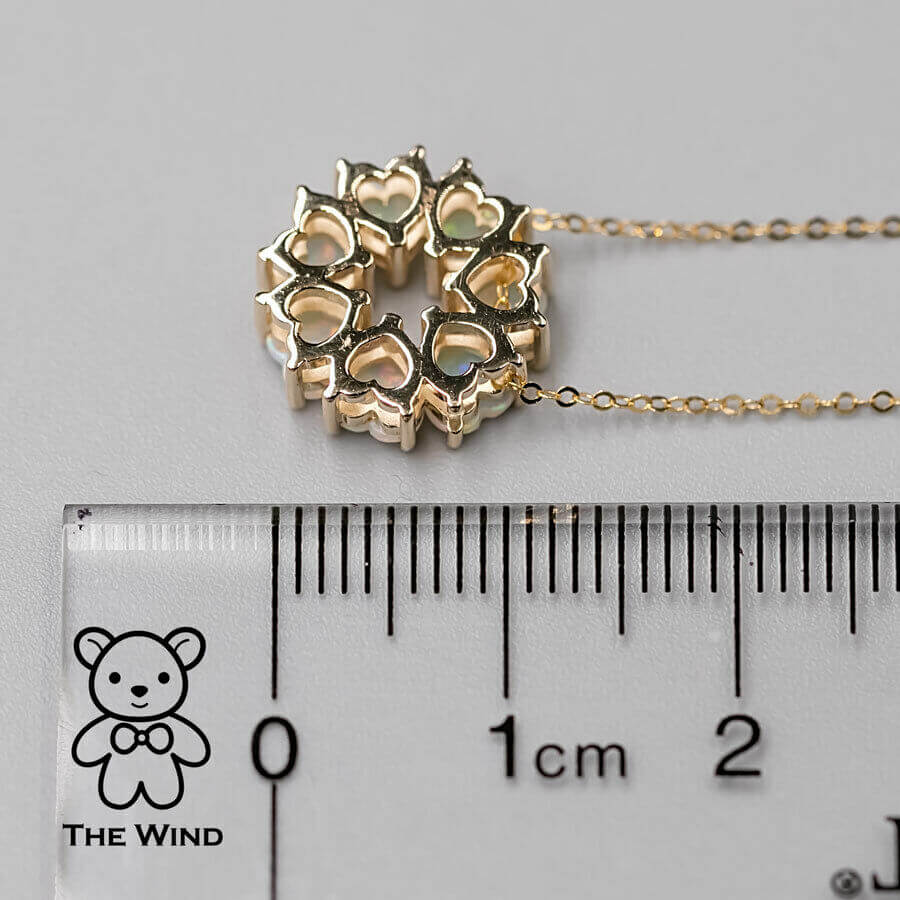 Eternity Heart Australian Crystal Opal Circle Necklace Pendant 14K Yellow Gold
